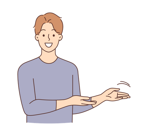 Young man showing something right  Illustration