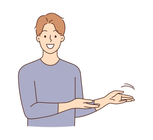 Young man showing something right  Illustration