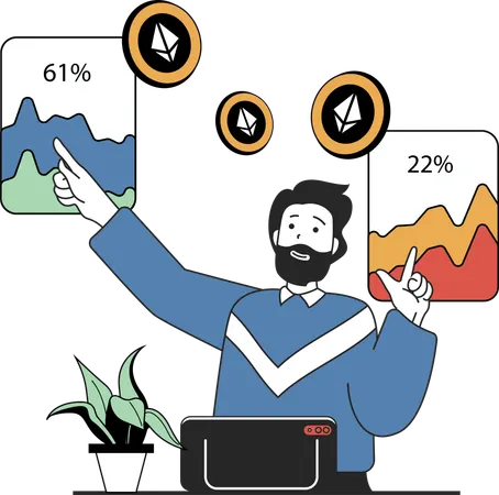 Young man showing stock market analysis report  Illustration