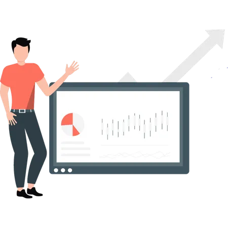 Young man showing stock market graph  Illustration