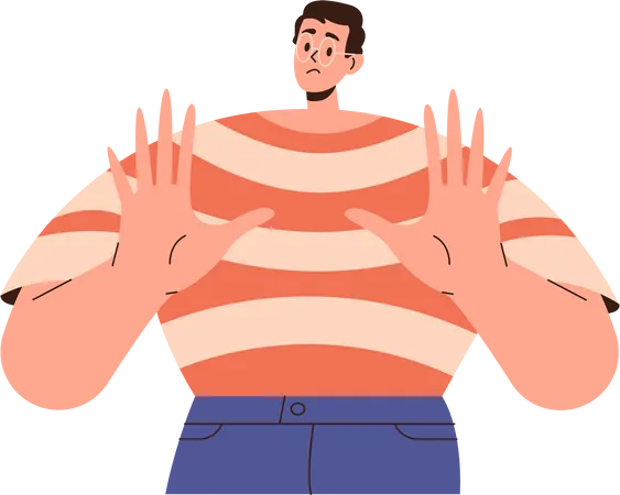 Young man showing stop gesture with hand palms  イラスト