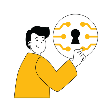 Young man showing system security  Illustration