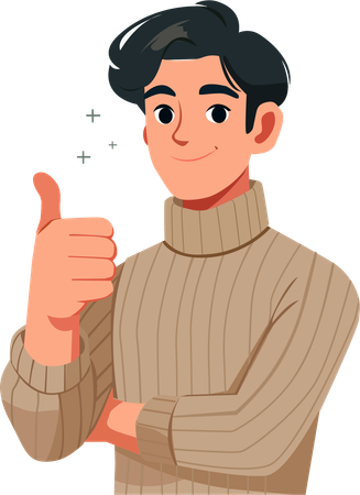 Young man showing thumbs up  Illustration