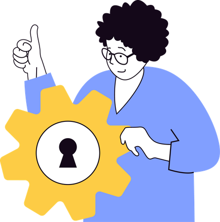 Young man showing thumbs up while doing security setting  Illustration