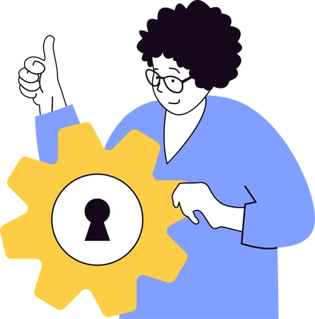 Young man showing thumbs up while doing security setting  Illustration