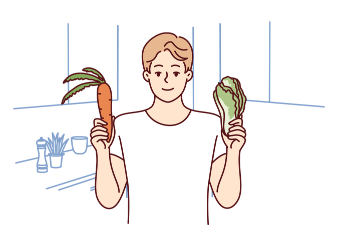 Young man showing vegetable  Illustration