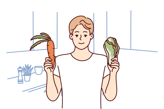 Young man showing vegetable  Illustration
