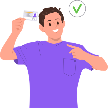 Young man showing verification id card passport  Illustration