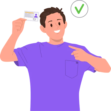 Young man showing verification id card passport  Illustration