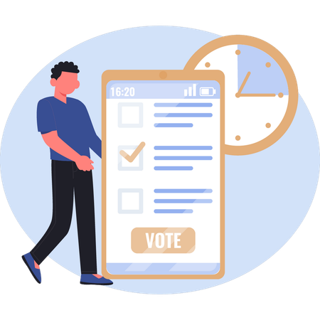 Young man showing voting time  Illustration