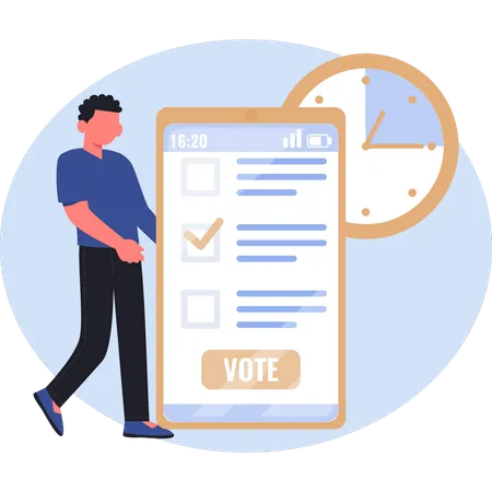 Young man showing voting time  Illustration