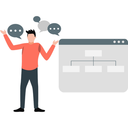 Young man showing webpage networking  Illustration