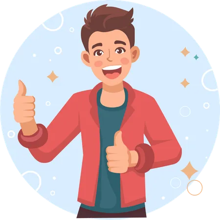 Young Man Shows Thumb Up Gesture Cool Flat Vector Illustration Isolated On White Background Illustration