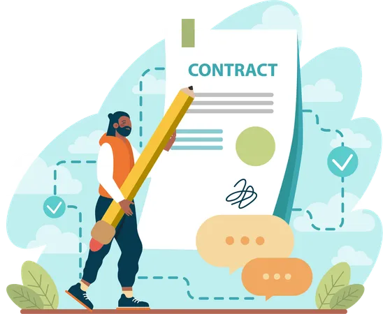 Young man sign business contract  Illustration