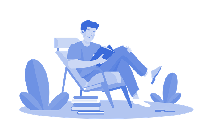 Young Man Sits In An Armchair And Reads A Book  Illustration