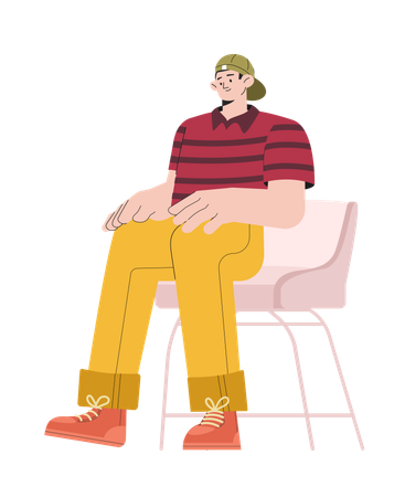 Young man sitting on chair  イラスト