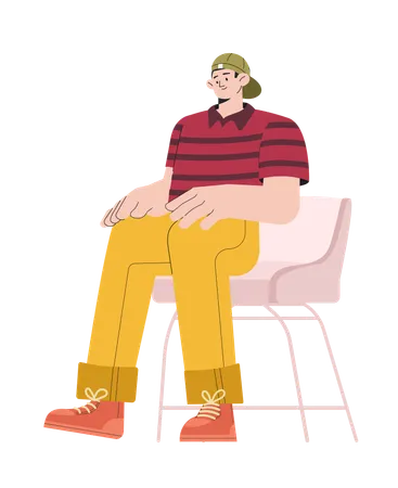 Young man sitting on chair  イラスト