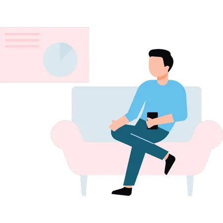 Young man sitting on couch  Illustration