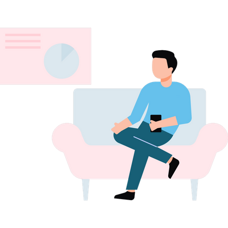 Young man sitting on couch  イラスト