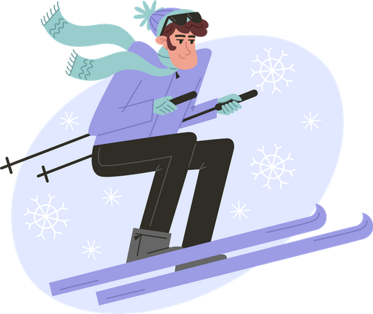 Young man skiing  Illustration