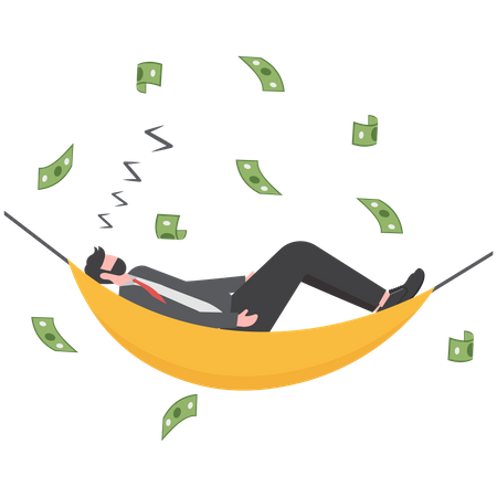 Young man sleeping at night with money banknote flow  Illustration