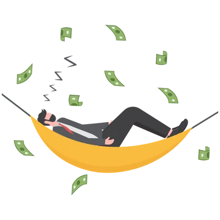 Young man sleeping at night with money banknote flow  Illustration