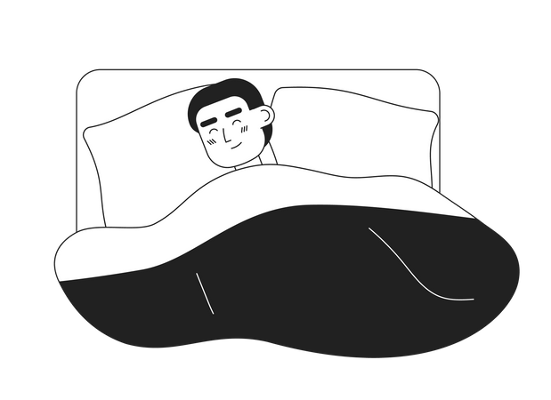 Young man sleeping in bed Illustration