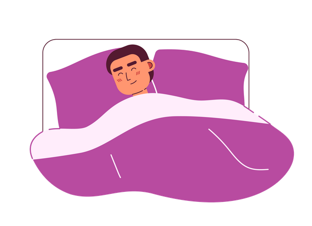 Young man sleeping in bed with comfort Illustration