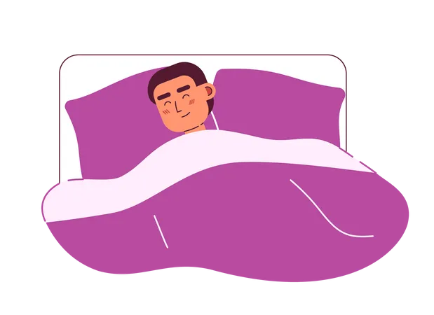 Young man sleeping in bed with comfort  Illustration