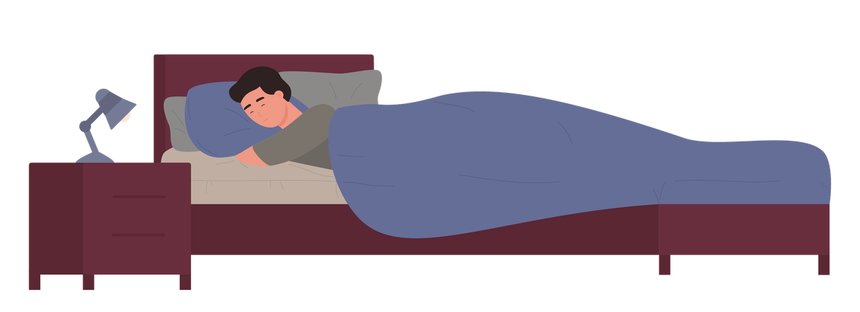 Young man sleeping in his bed  Illustration