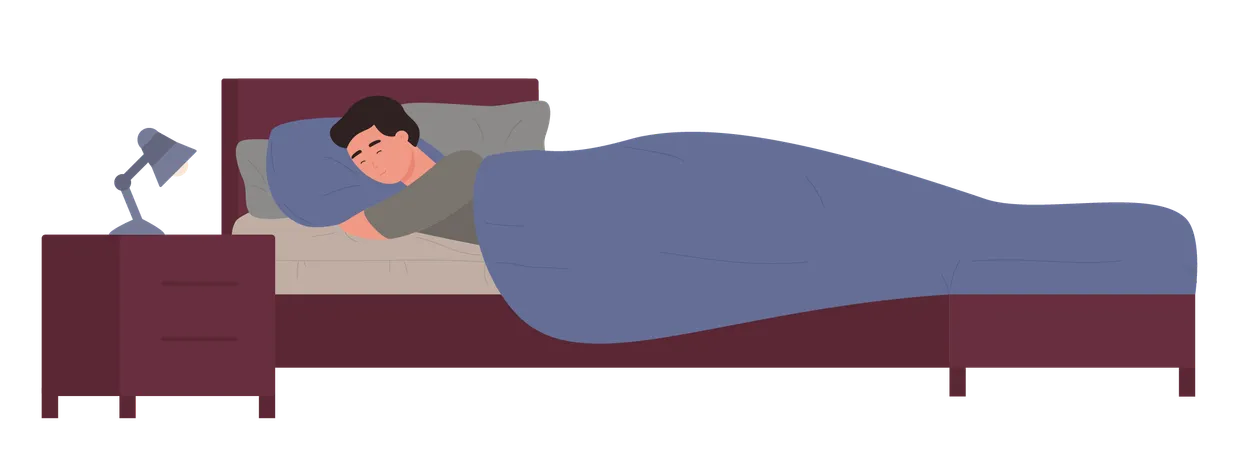 Young man sleeping in his bed  Illustration