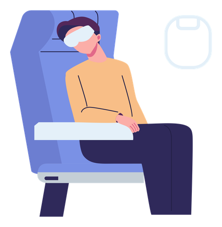 Young man sleeping on plane  Illustration