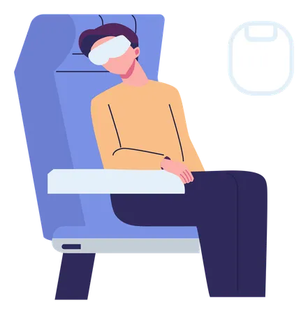 Young man sleeping on plane  일러스트레이션