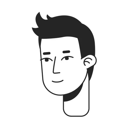 Young Man Slightly Smiling Monochromatic Flat Vector Character Head Black White Avatar Icon Editable Cartoon User Portrait Simple Lineart Ink Spot Illustration For Web Graphic Design Animation Illustration
