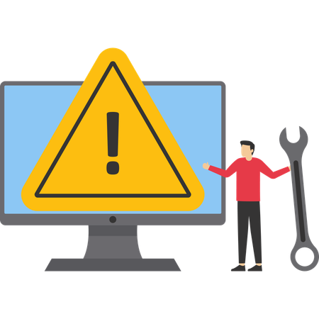 Young man solving computer error  Illustration