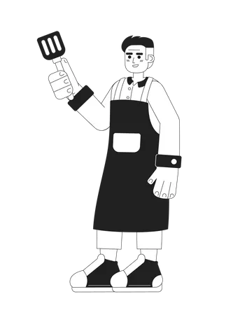 Young man stand with steel Spatula  Illustration