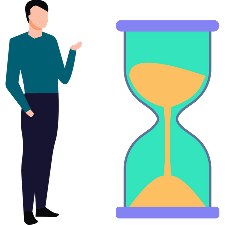 Young man standing by hourglass  Illustration