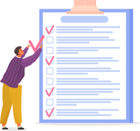 Young man standing near checklist and planning  Illustration