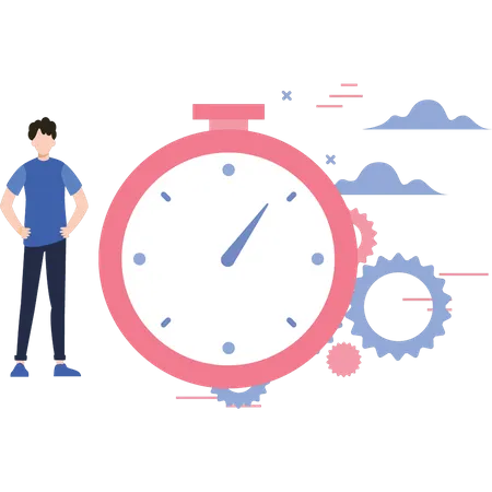 Young man standing next to stopwatch  Illustration