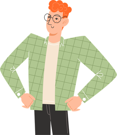 Young man standing proudly with his shoulders squared  Illustration