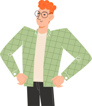 Young man standing proudly with his shoulders squared  Illustration