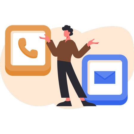 Young man standing while receiving Customer support call  Illustration