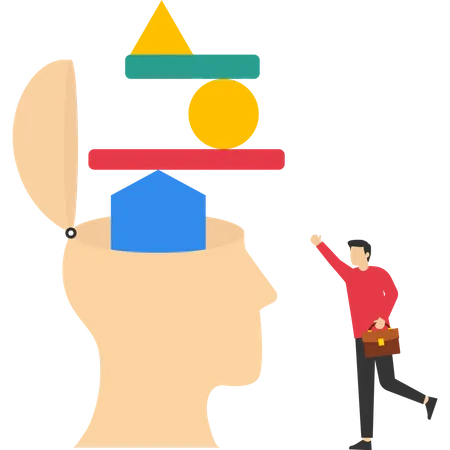 Psychology Concept Patience Or Tolerance Shaky Personality Self Esteem And Confidence Level A Man Standing With Big Head Balancing Weight On The Head Illustration