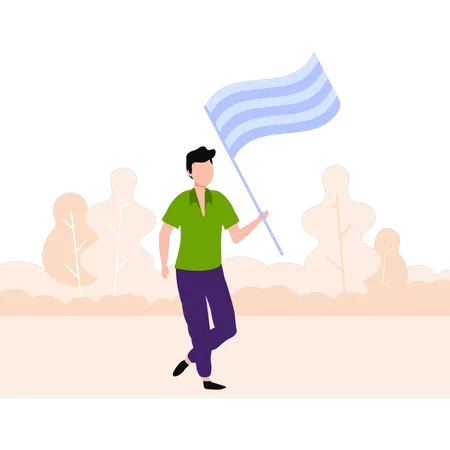 Young man standing with flag  Illustration