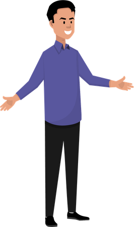 Young man standing with his hands spread to his side  Illustration