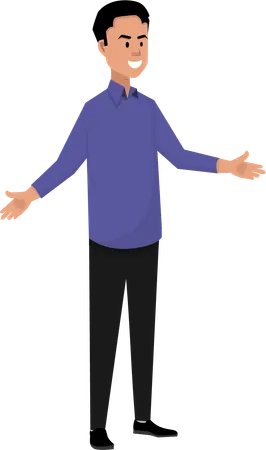 Young man standing with his hands spread to his side  Illustration