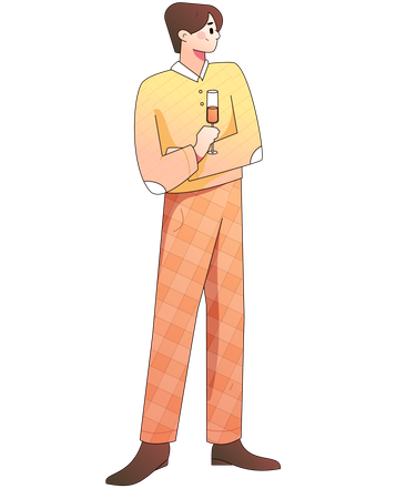 Young man standing with holding wine glass  Illustration