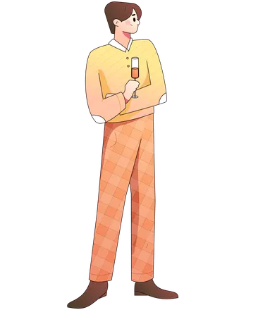 Young man standing with holding wine glass  Illustration