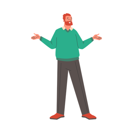 Young man standing with open hands  Illustration