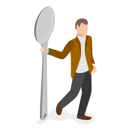 Young man standing with spoon  Illustration